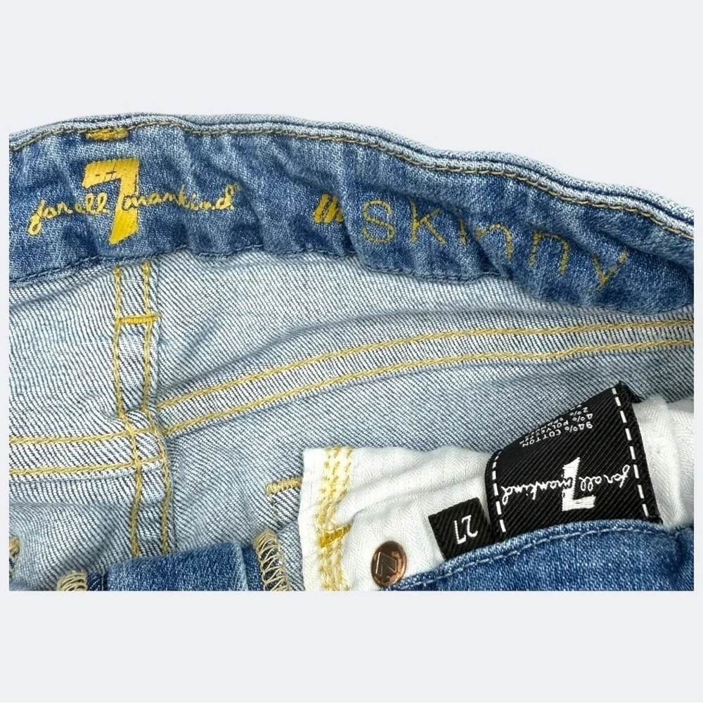 7 For All Mankind Light Blue Distressed Skinny Jeans size 27